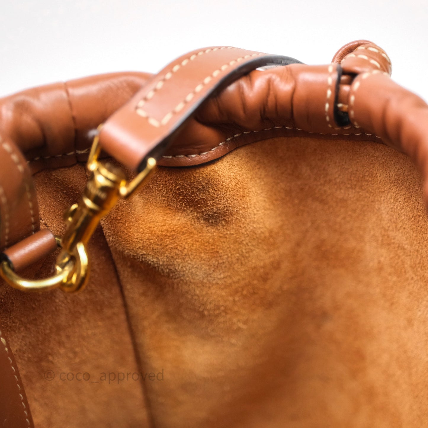 Celine Drawstring Cabas Tote Bag Triomphe in Grained Calfskin Tan