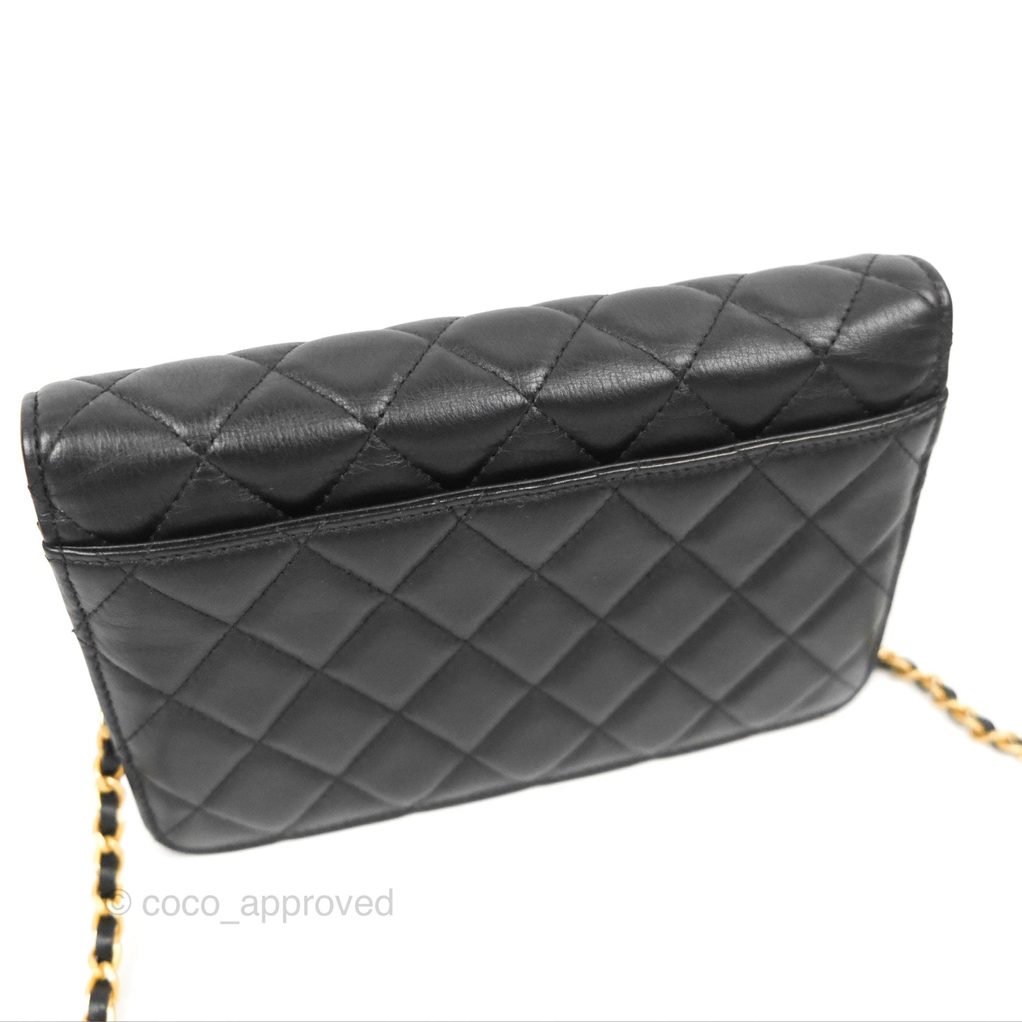 Chanel Logo Enchained Wallet On Chain WOC Black Calfskin Gold Hardware