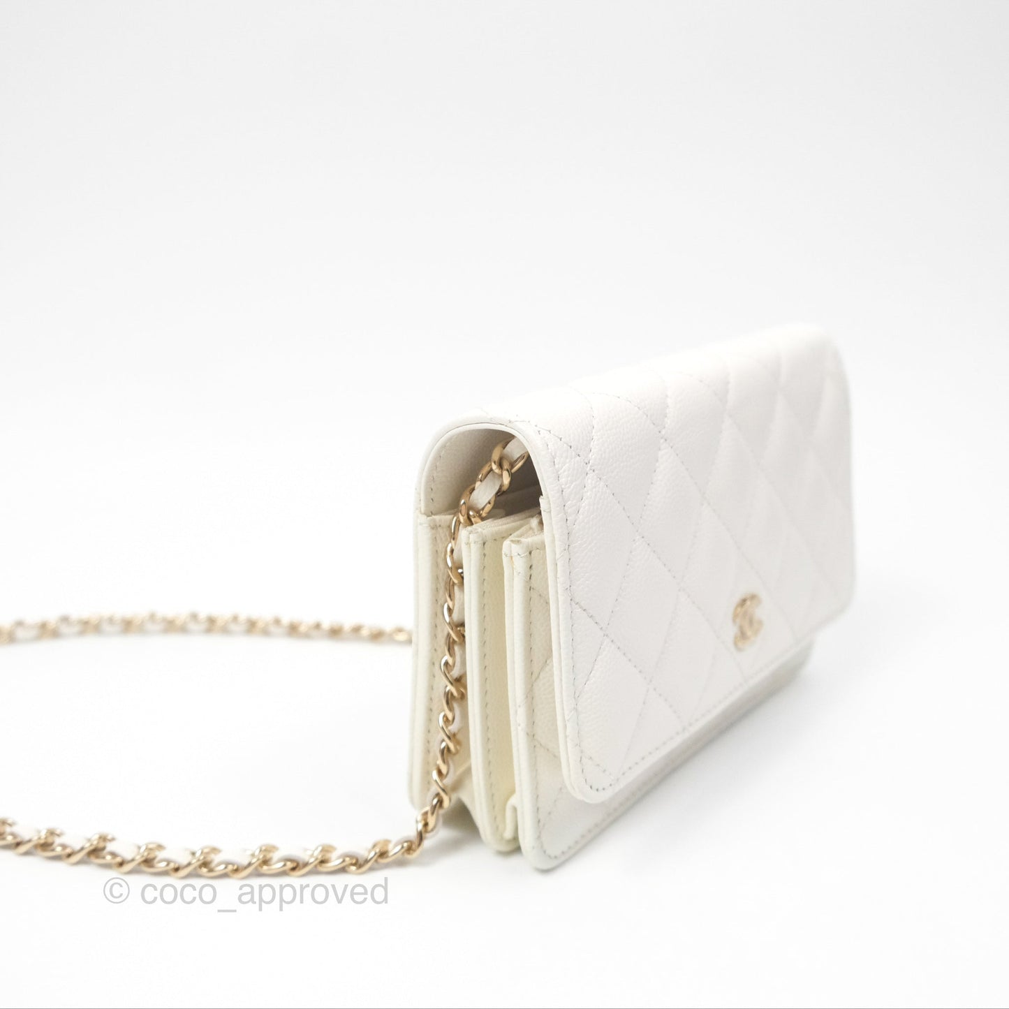 Chanel Quilted Mini Wallet on Chain WOC Ivory Caviar Gold Hardware