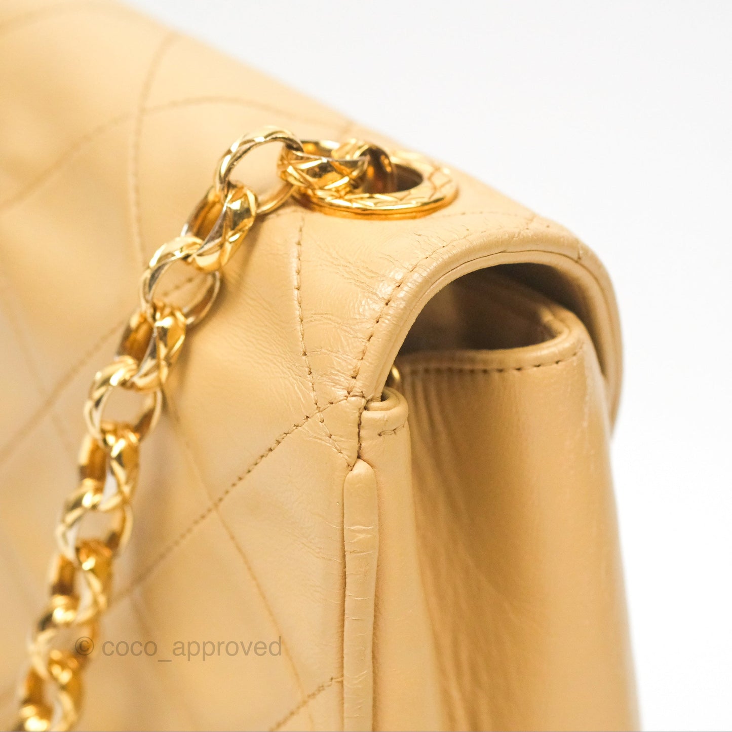 Chanel Vintage Round Flap Bag Quilted Beige Lambskin Gold Hardware