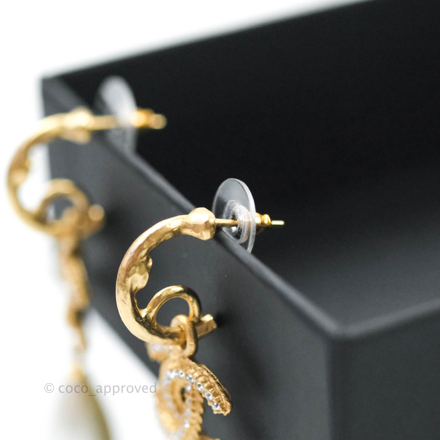 Chanel CC Crystal Pearl Drop Crystal Earrings Matte Gold Tone 20P