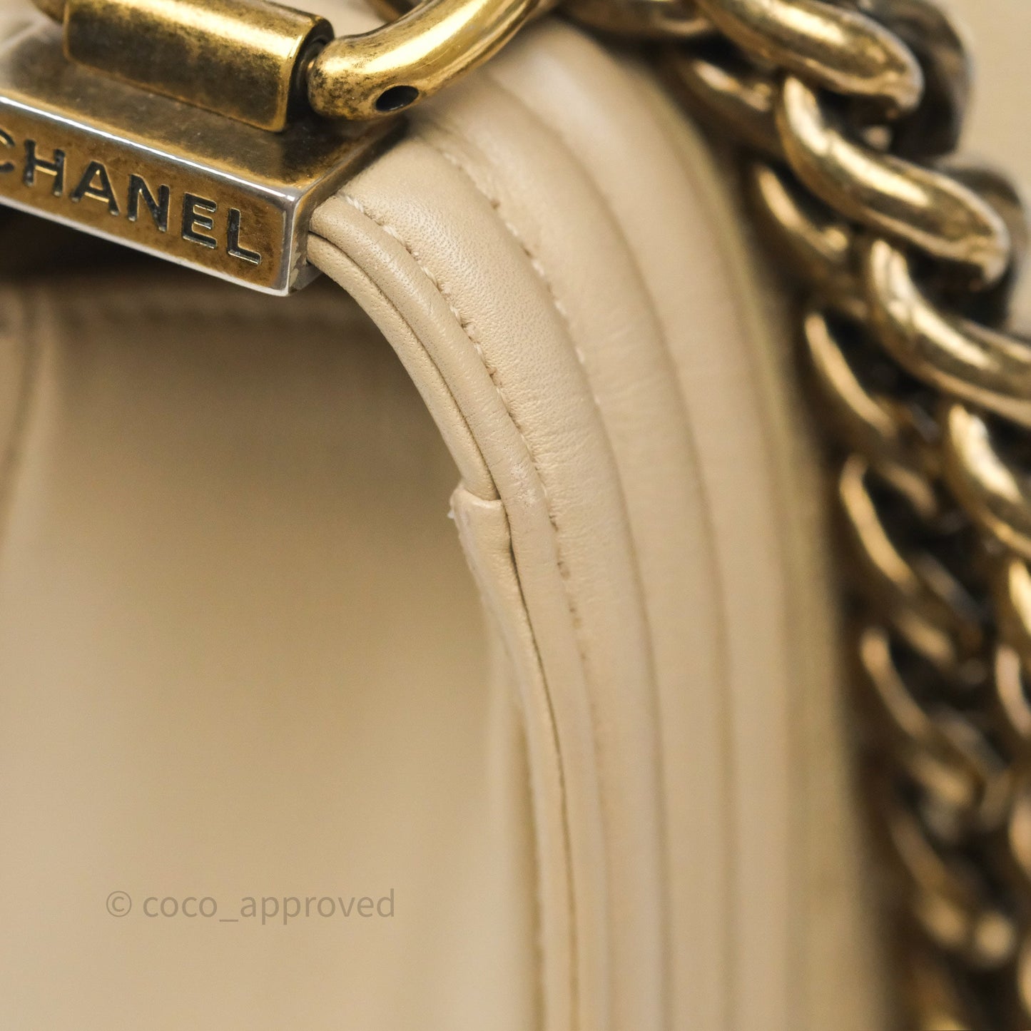 Chanel Small Boy Stingray Beige Antique Gold Hardware