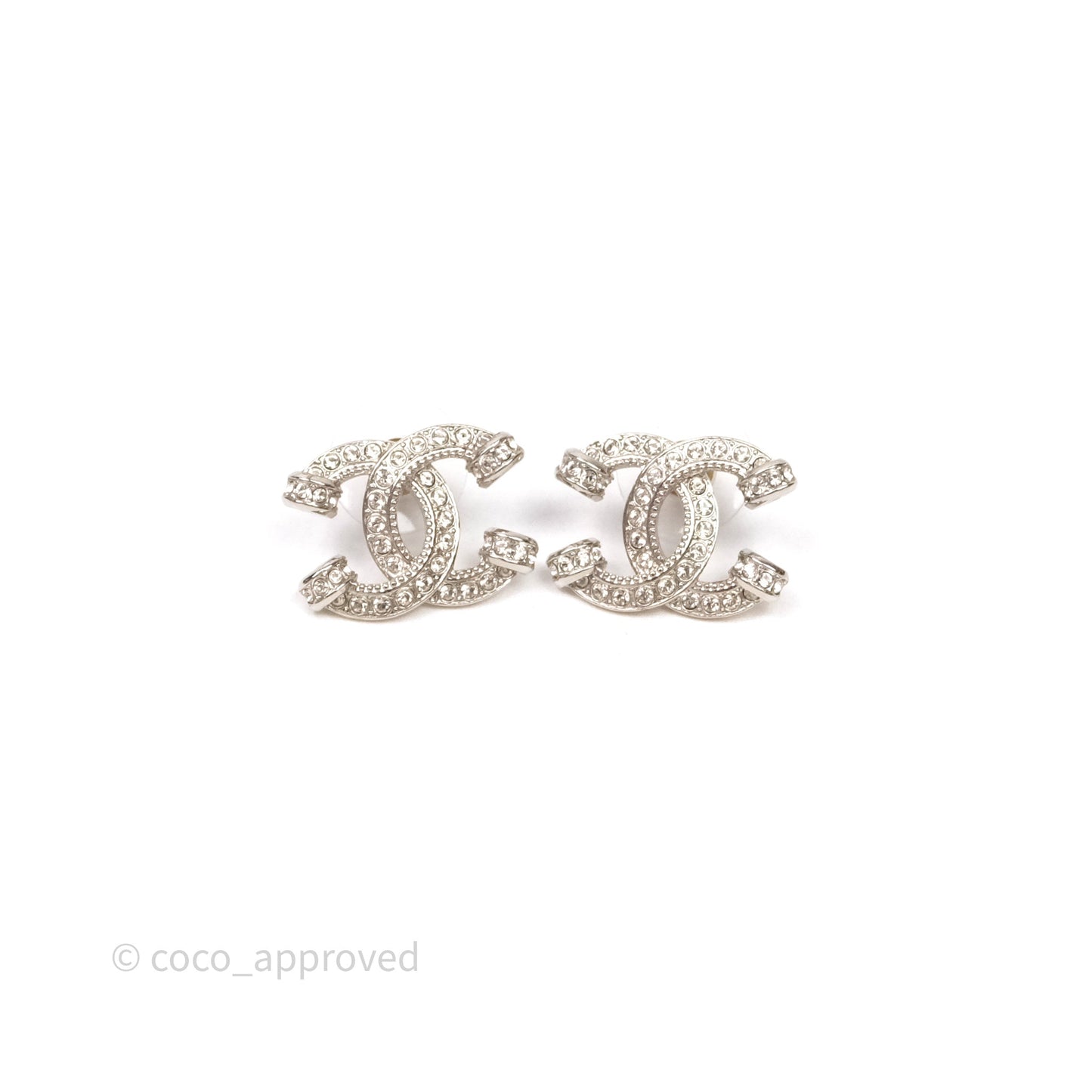 Chanel CC Crystals Earrings Silver Tone 23P