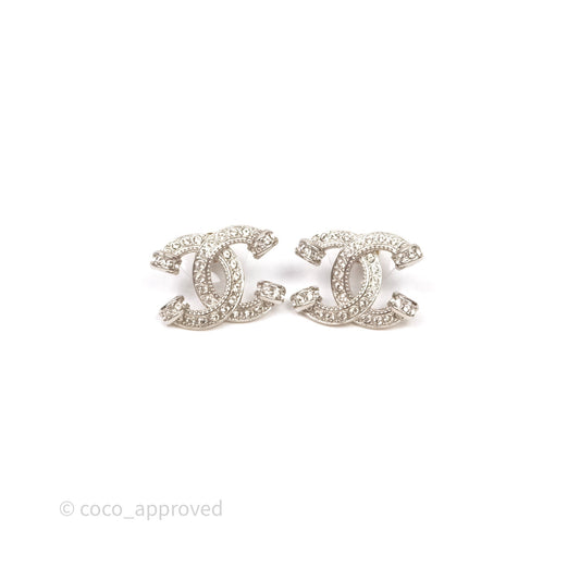 Chanel CC Crystals Earrings Silver Tone 23P