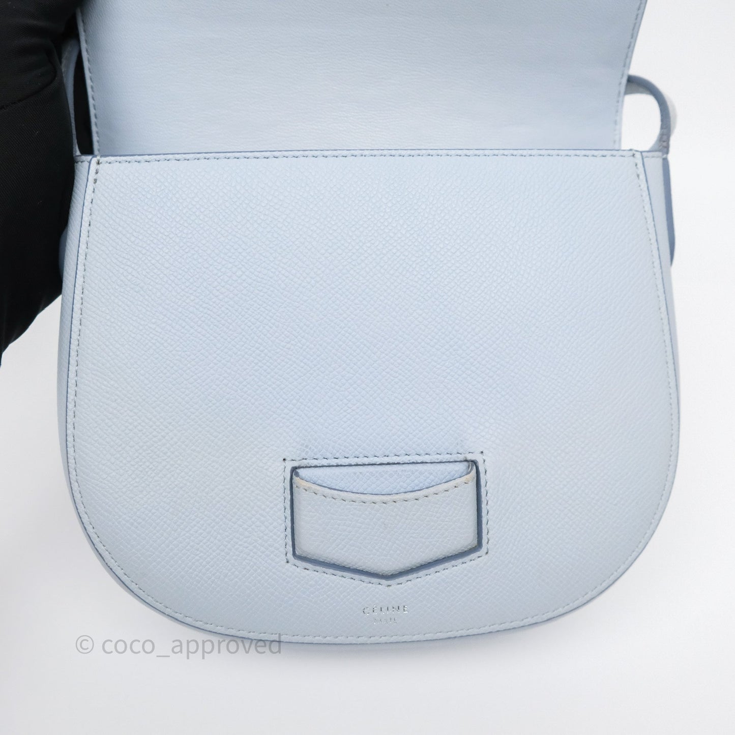 Celine Small Trotteur Crossbody Bag Light Blue Grained Calfskin