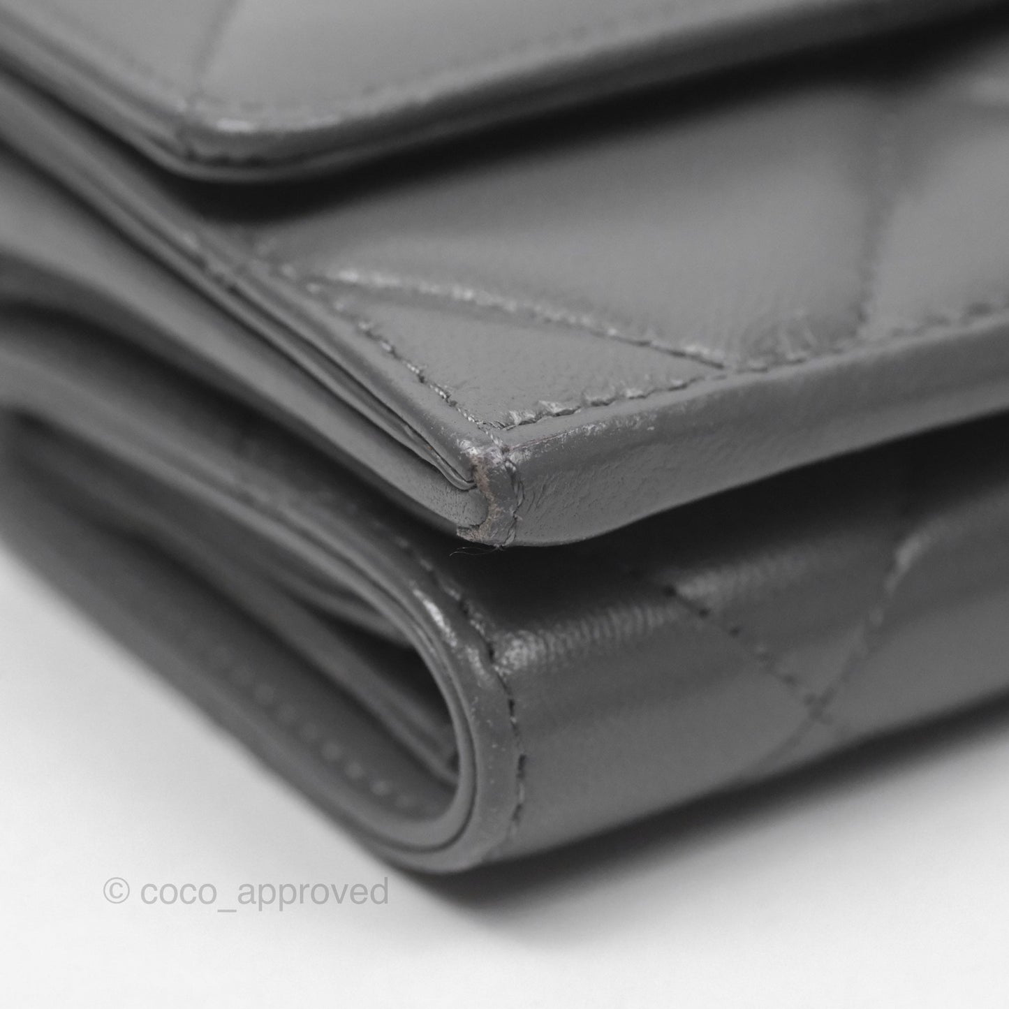 Chanel 19 Grey Short Trifold Wallet Lambskin Silver Hardware