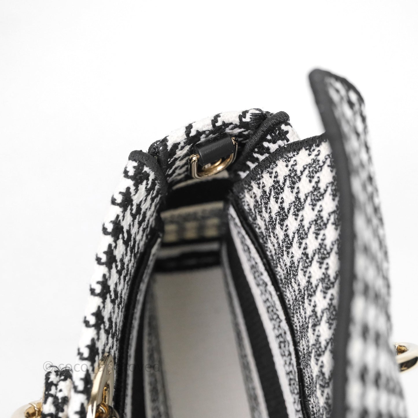 Christian Dior Medium Lady D-Joy Bag Black White Houndstooth Gold Hardware