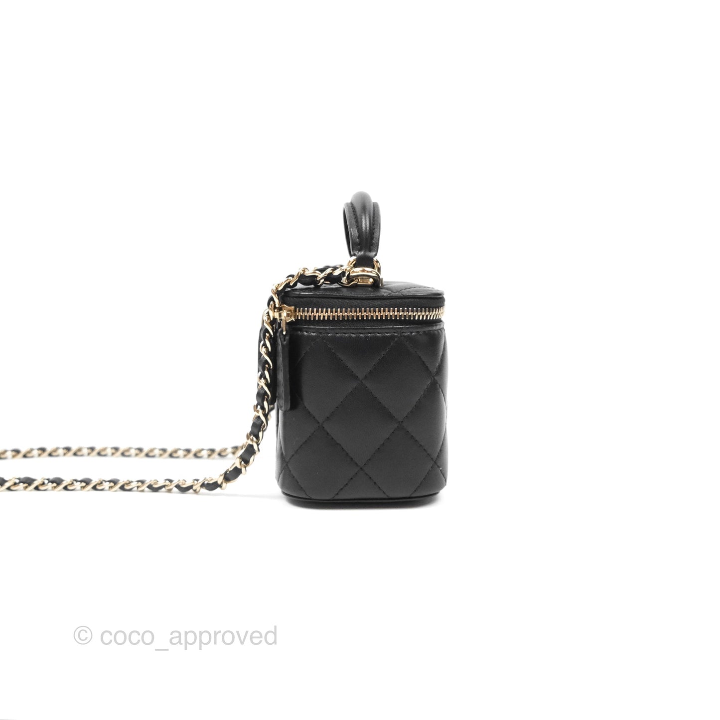 Chanel Mini Top Handle Vanity With Chain Black Lambskin Gold Hardware