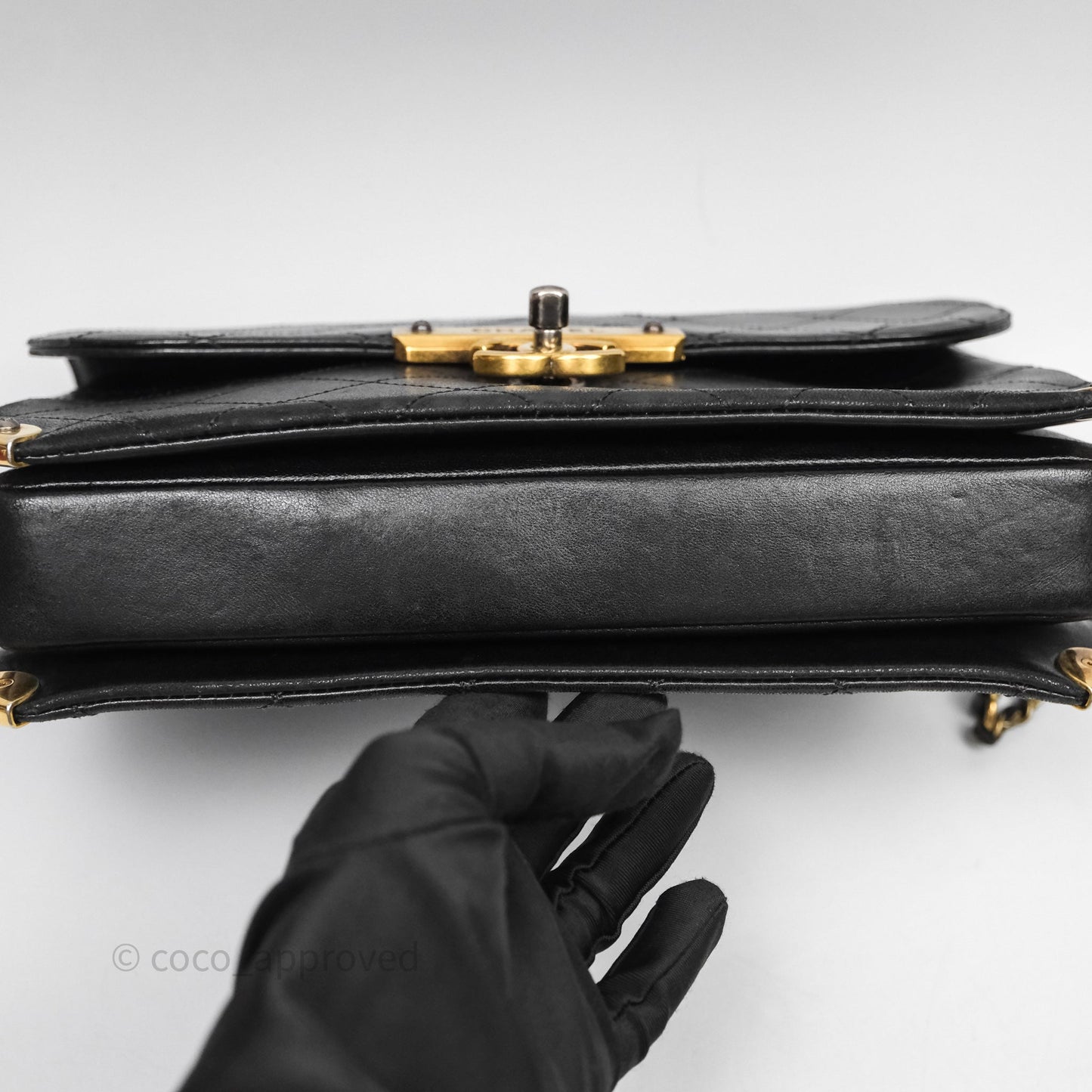 Chanel Quilted Flap Bag Black Calfskin Aged Gold Hardware