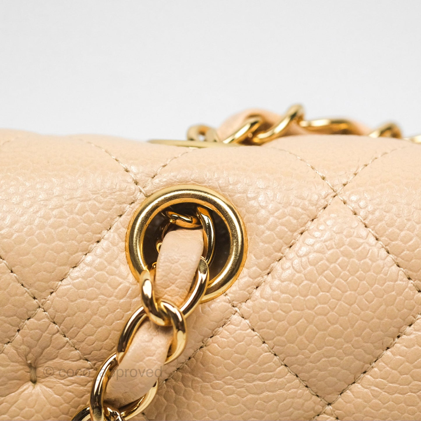 Chanel Classic M/L Medium Flap Quilted Beige Caviar Gold Hardware