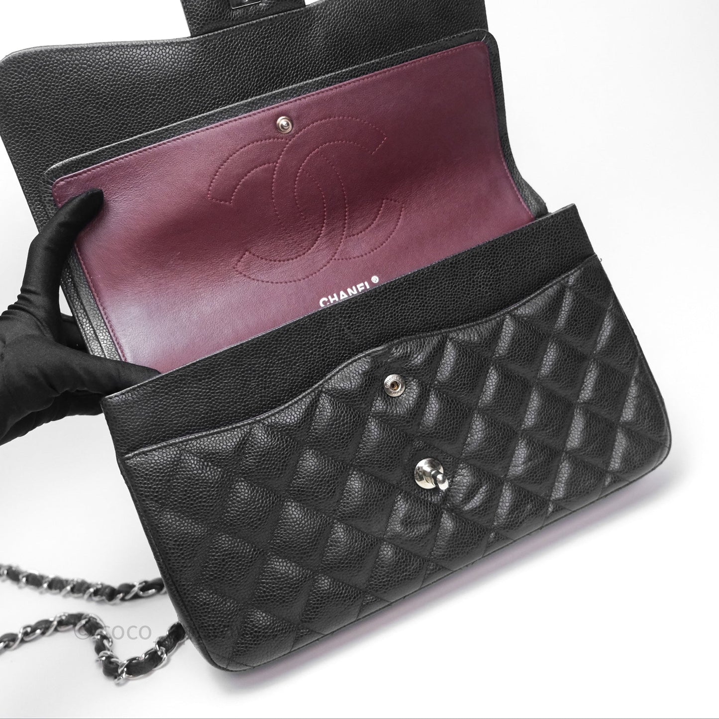 Chanel Jumbo Double Flap Black Caviar Silver Hardware⁣⁣