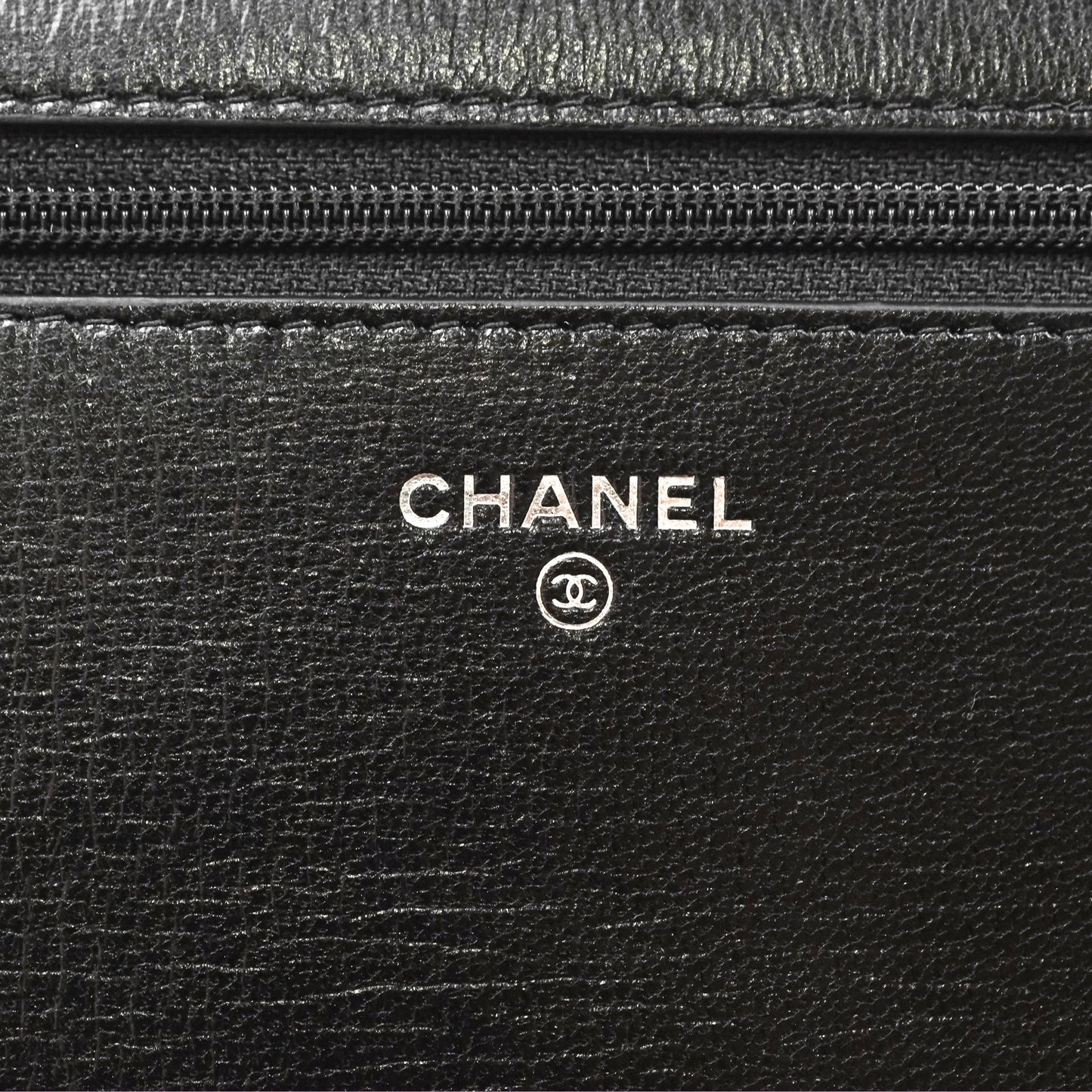 Chanel Diamond CC Wallet On Chain WOC Black Goatskin Silver Hardware