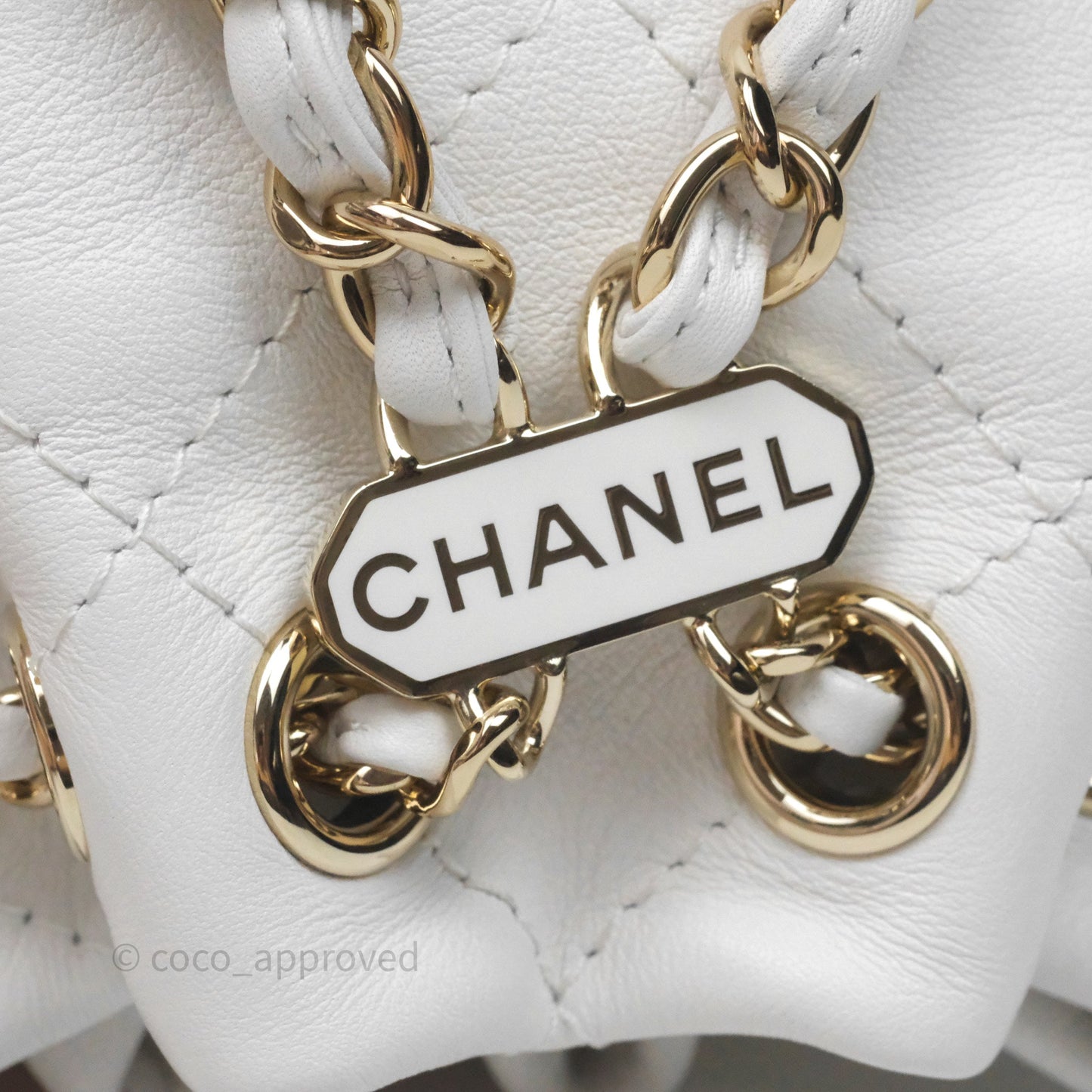 Chanel Quilted Drawstring Bucket Backpack White Calfskin Gold Hardware 24C