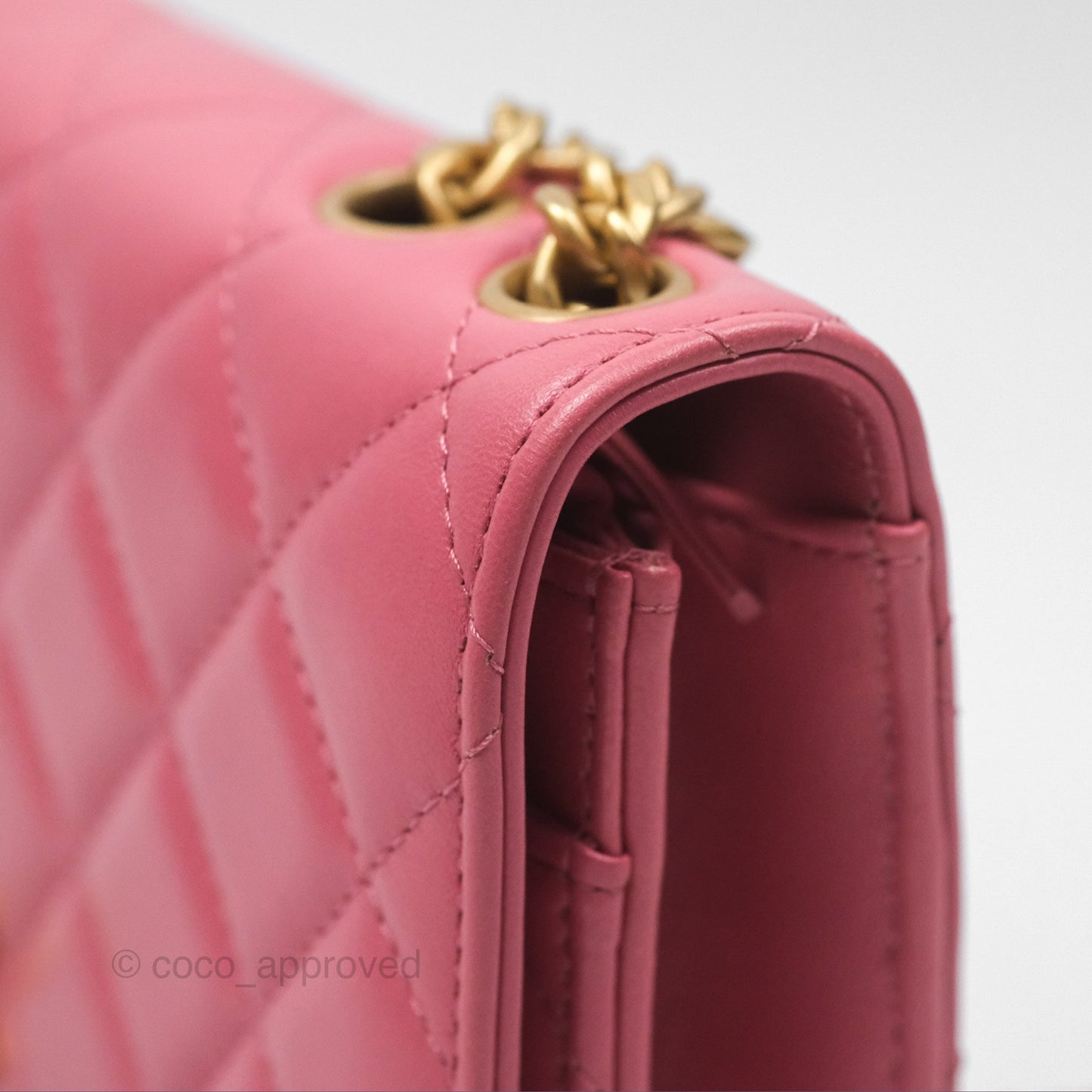 Chanel All Slide Wallet on Chain WOC Adjustable Chain Quilted Pink Lambskin