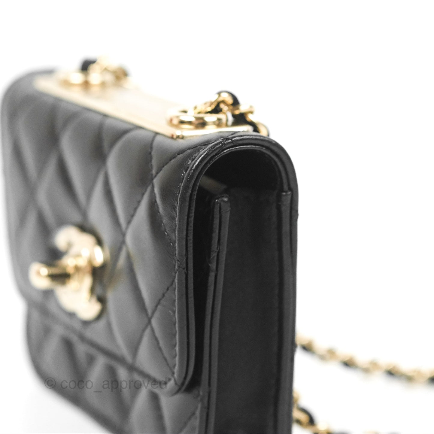 Chanel Mini Quilted Trendy CC Card Holder With Chain Black Lambskin Gold Hardware