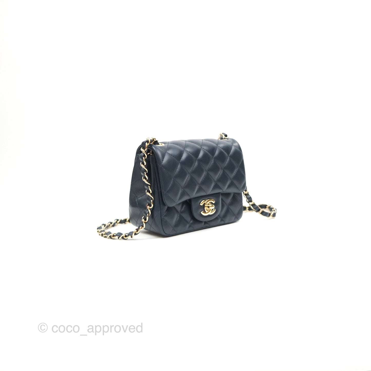 Chanel Mini Square Quilted Navy Lambskin Gold Hardware