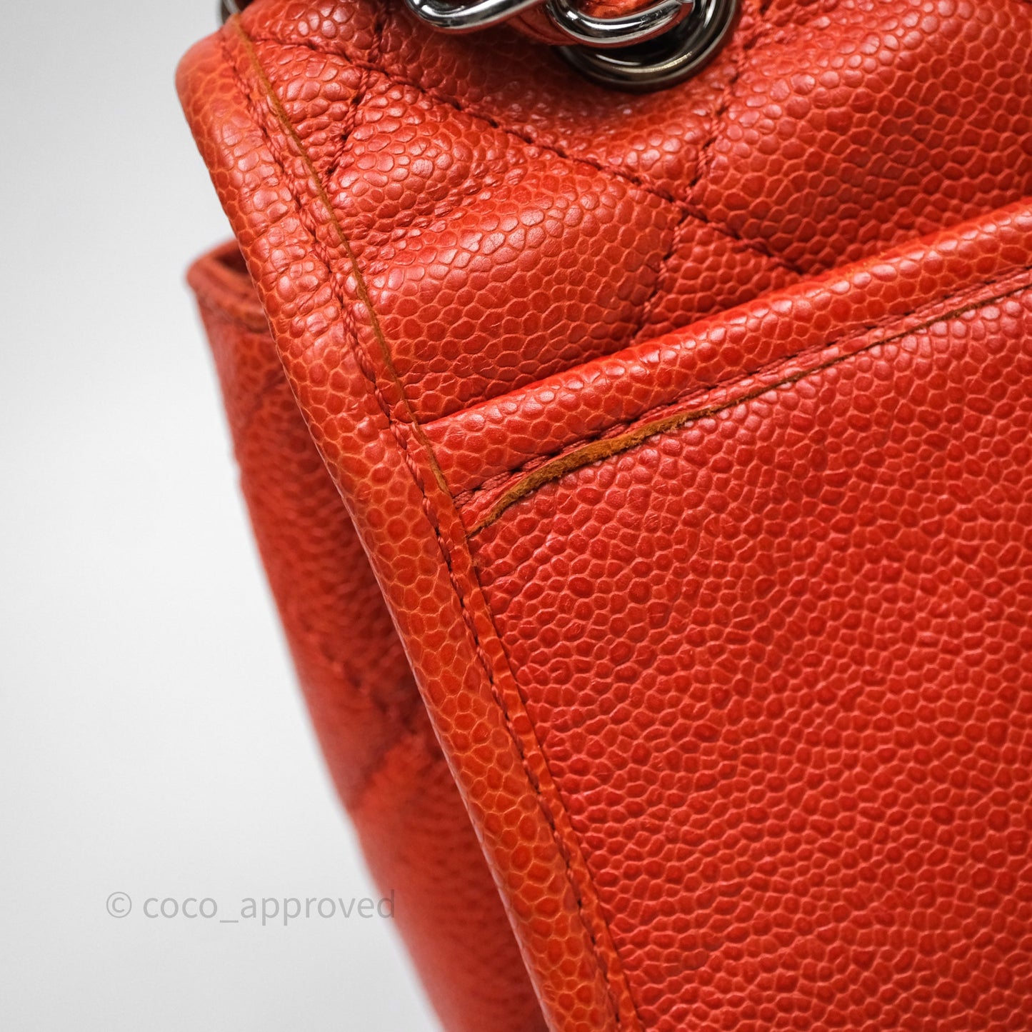 Chanel Flap Bag Caviar Orange Silver Hardware