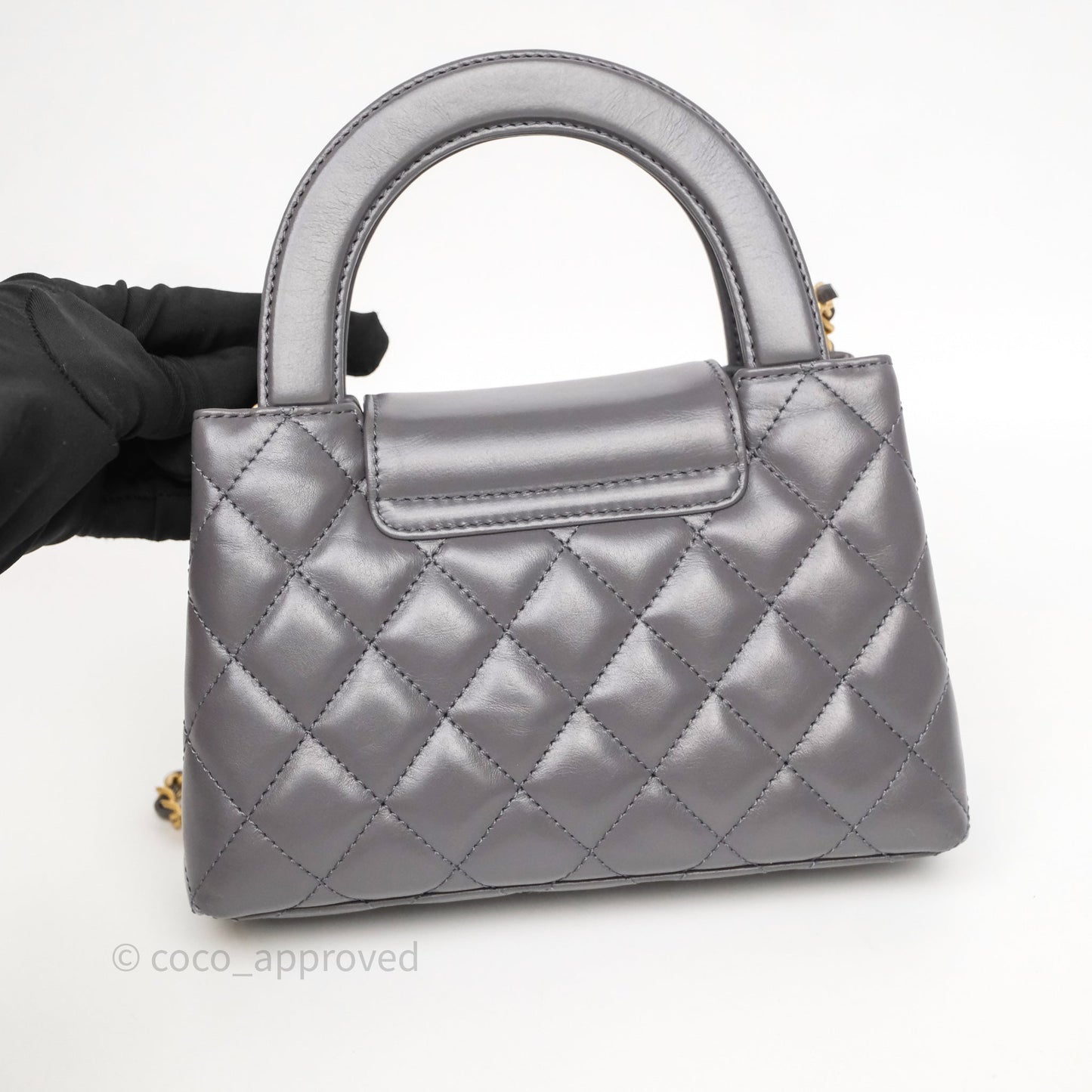 Chanel Kelly Bag Quilted Grey Shiny Crumpled Calfskin Aged Gold Hardware