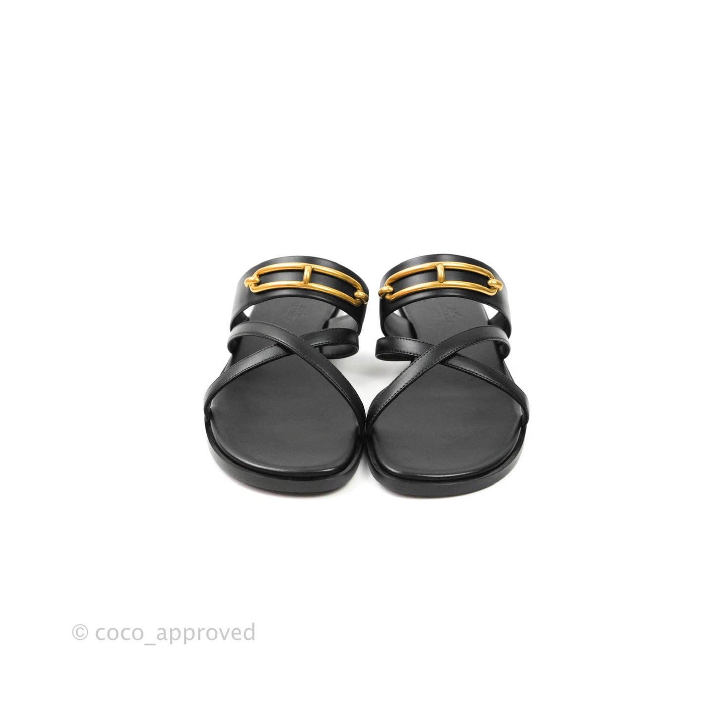 Hermès Claire Cross Flat Sandals in Black Size 38