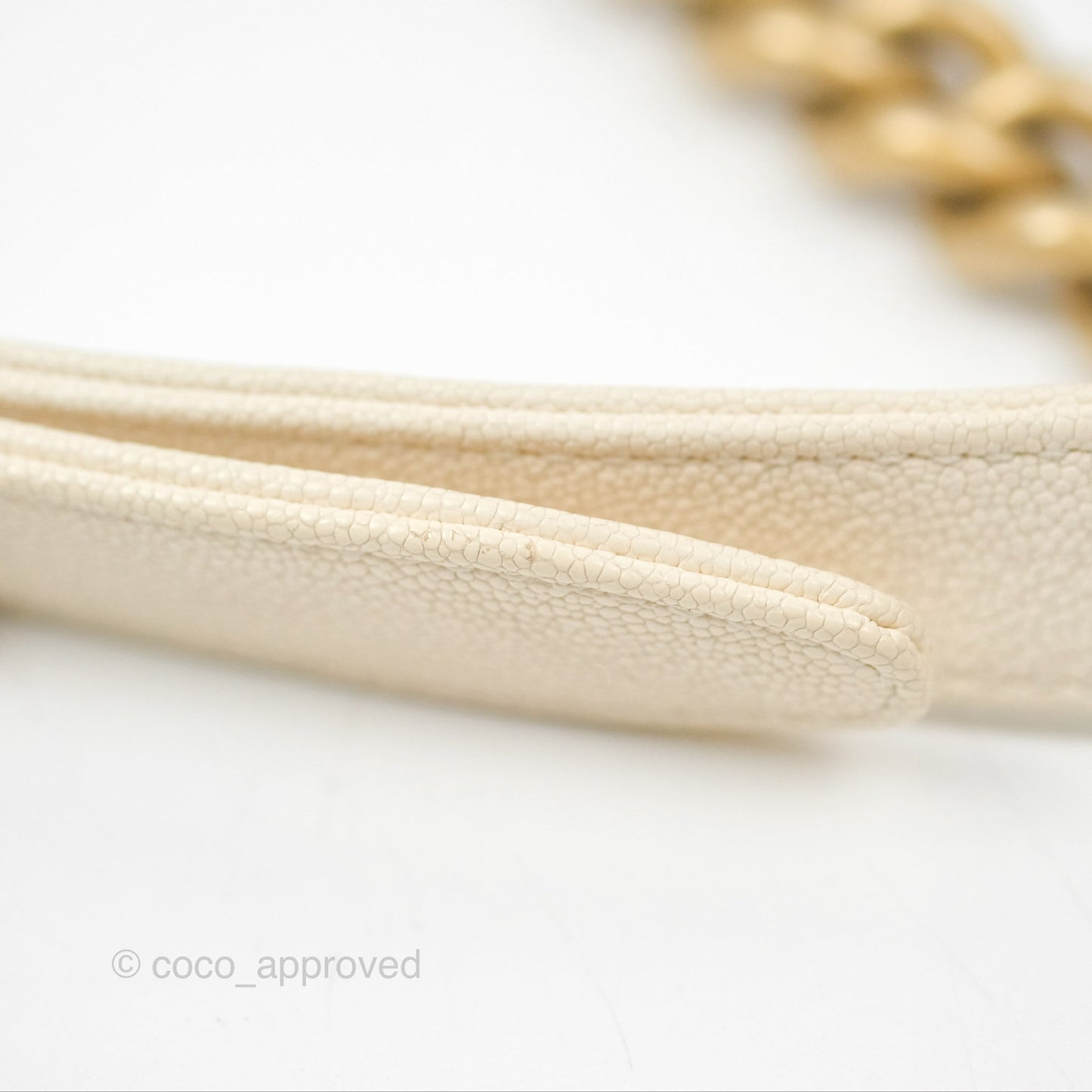 Chanel Medium Boy Quilted Ivory Caviar Aged Gold Hardware