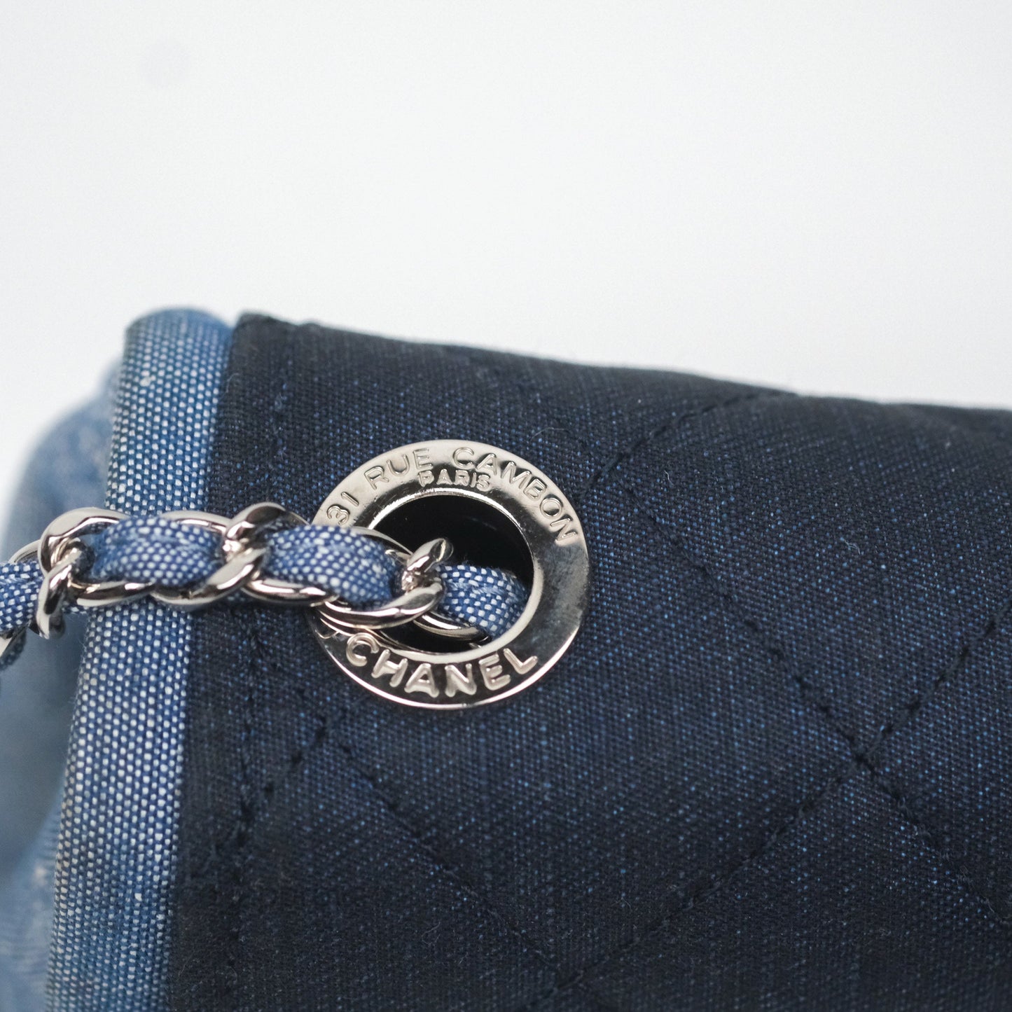 Chanel Quilted Mini Medallion Graphic Denim Blue Silver Hardware