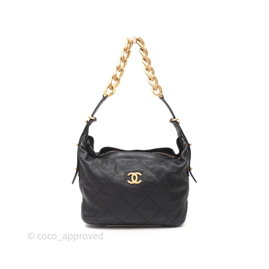 Chanel Hobo Bag Black Calfskin Aged Gold Hardware