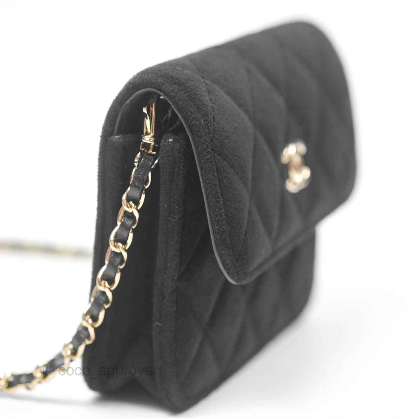 Chanel Crystals Pearl Crush Mini Belt Bag with Chain Black Velvet Gold Hardware