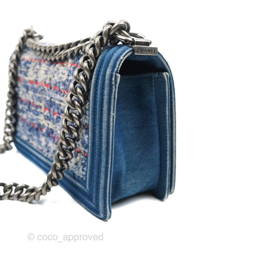 Chanel Medium Boy Blue Denim Tweed Ruthenium Hardware