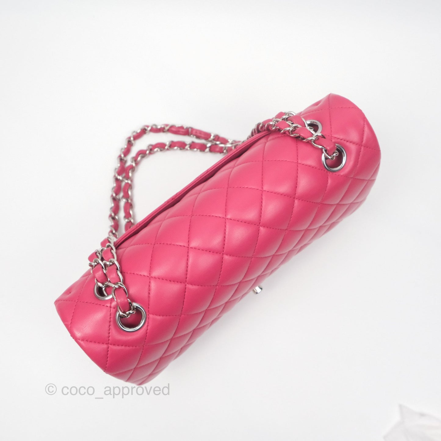 Chanel Classic M/L Medium Flap Quilted Dark Pink Lambskin Silver Hardware