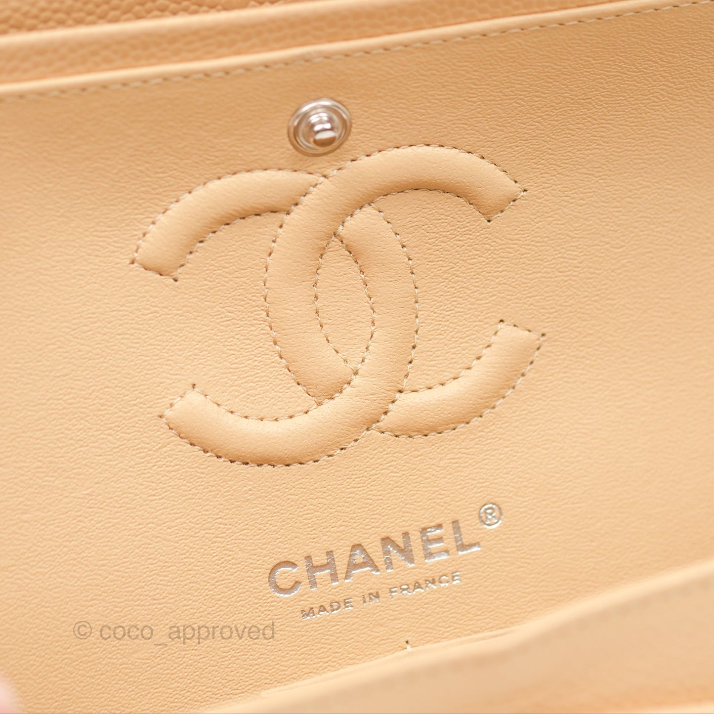 Chanel Small Classic Quilted Flap Beige Caviar Silver Hardware