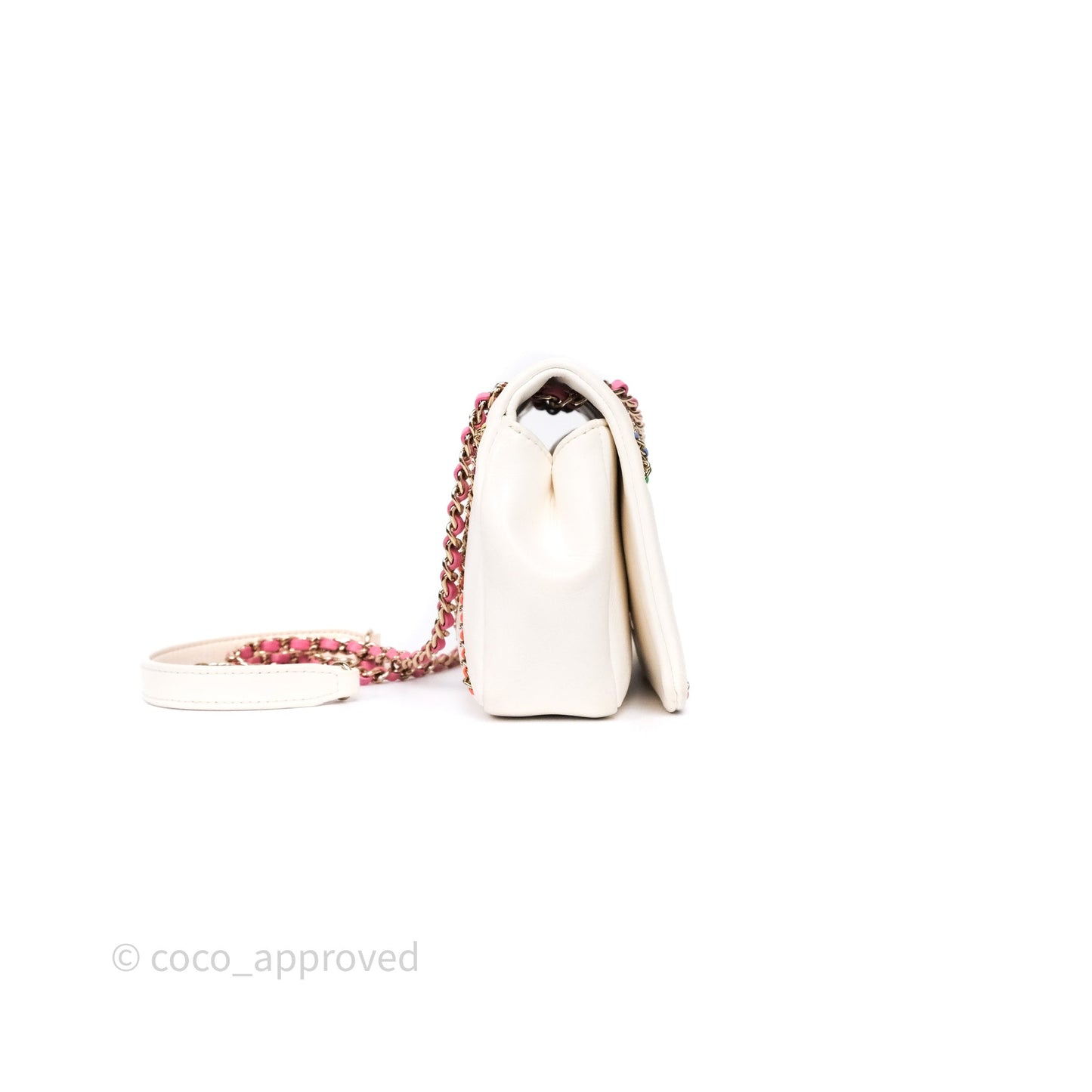 Chanel Small Entwined Chain Flap White Lambskin Gold Hardware
