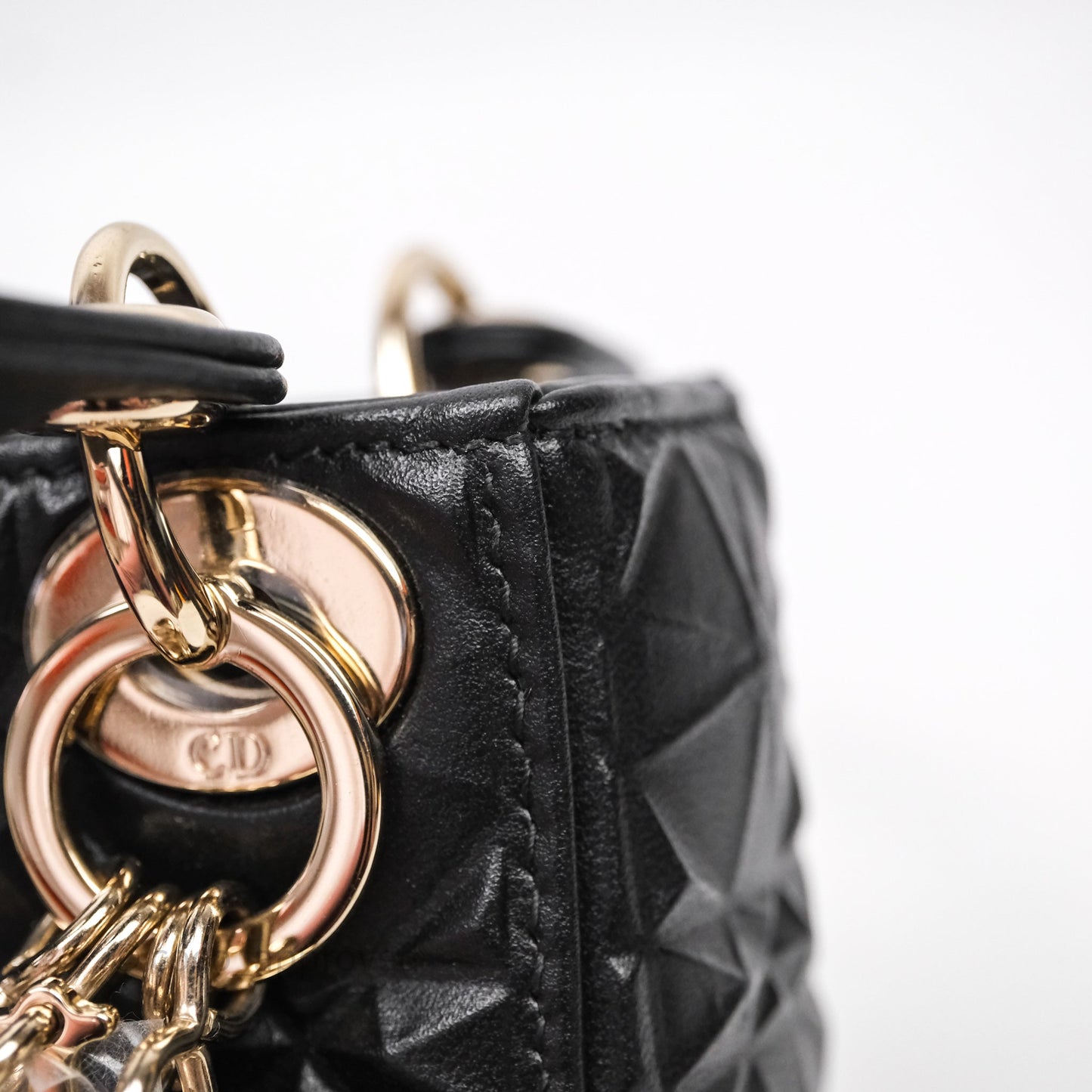 Dior Mirco Lady Dior Black Cannage Calfskin with Diamond Motif Gold Hardware