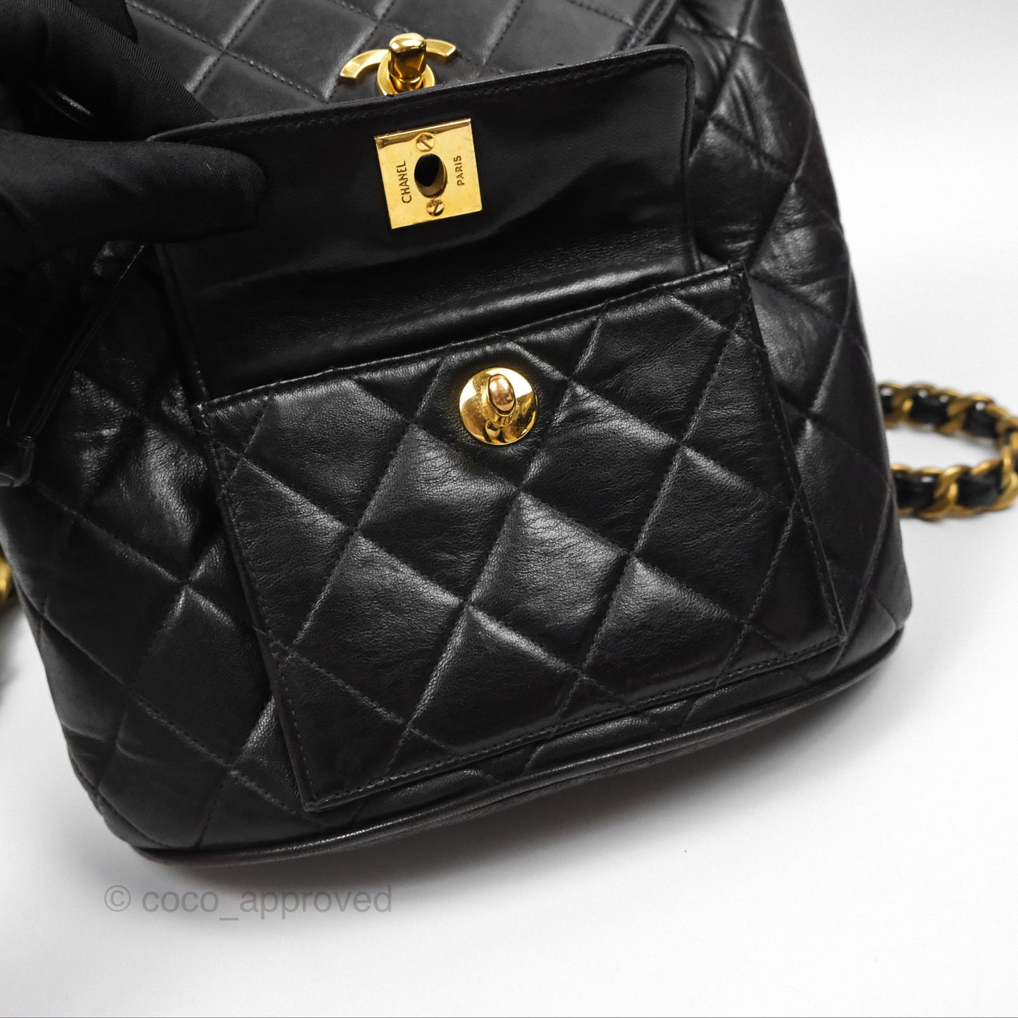 Chanel Vintage CC Duma Backpack Black Lambskin 24K Gold Hardware
