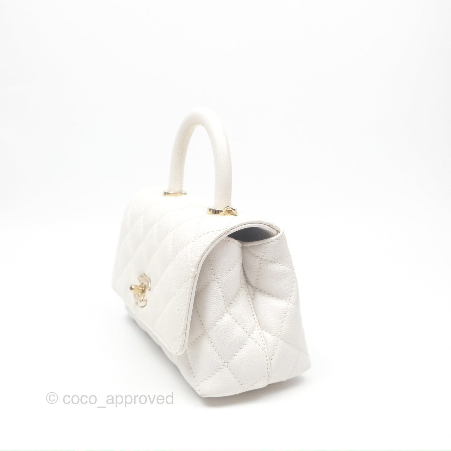 Chanel Extra Mini Quilted Coco Handle White Caviar Gold Hardware