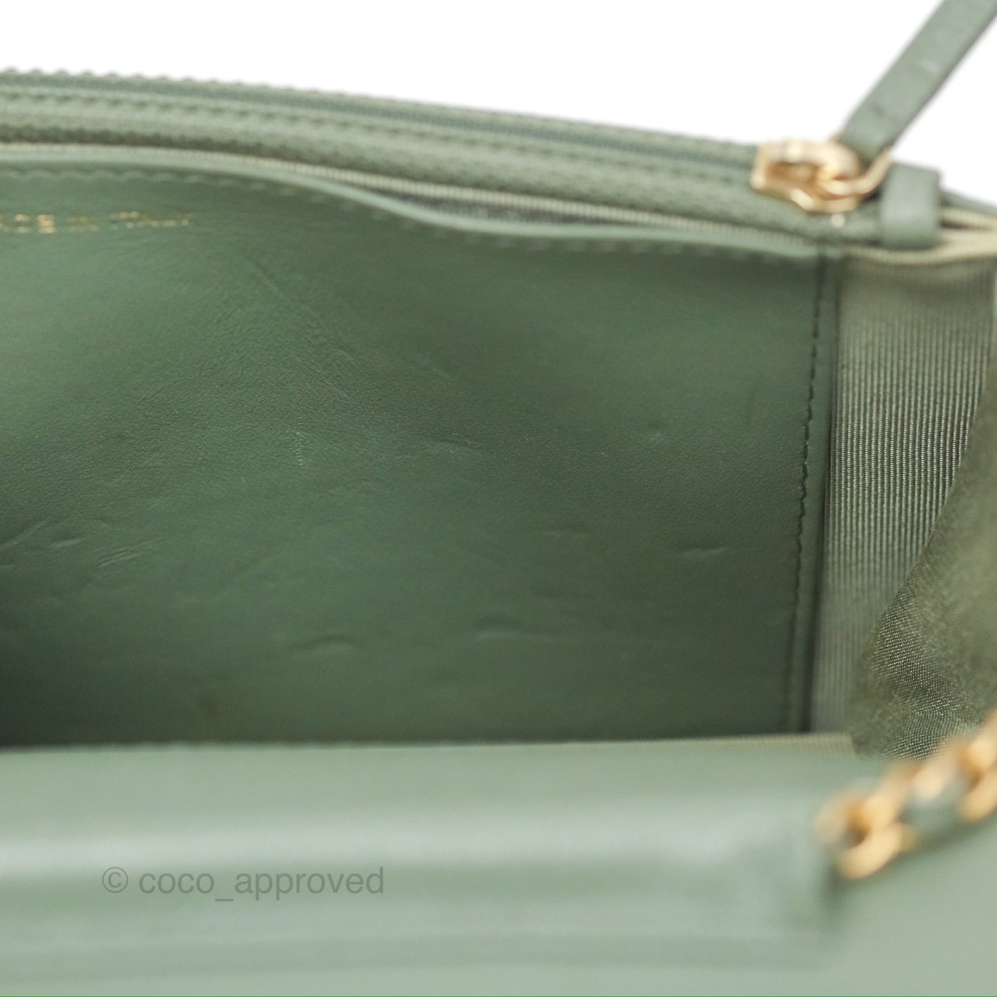 Chanel Classic Quilted Wallet On Chain WOC Glitter Dark Tiffany Green Caviar Aged Gold Hardware