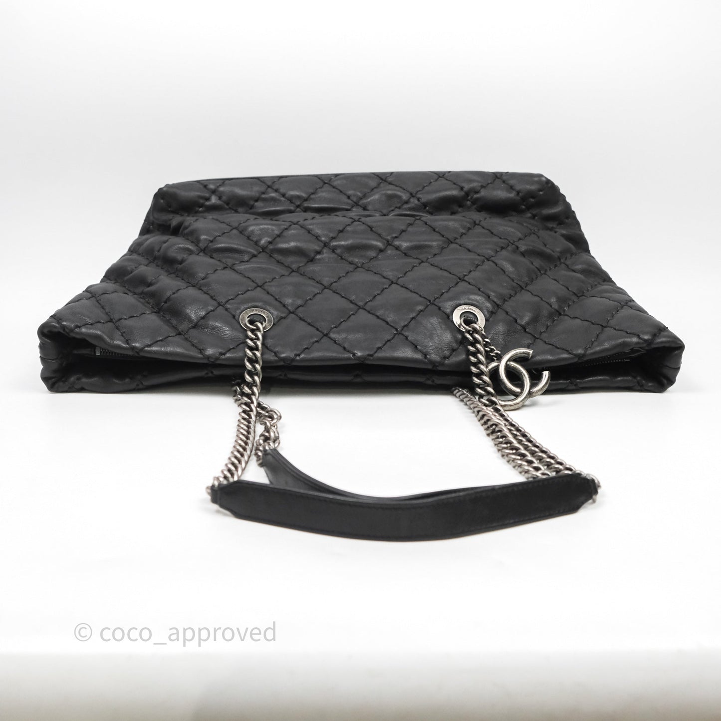 Chanel Ultimate Stitch Shopping Tote Black Calfskin Aged Silver Hardware