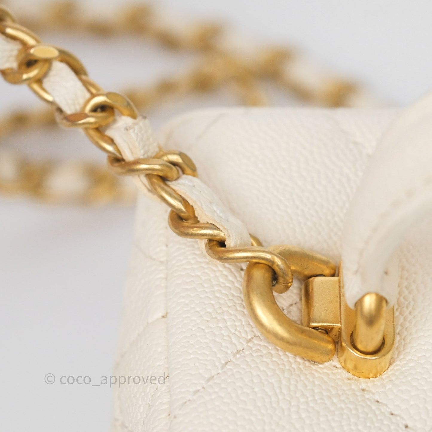 Chanel Quilted Mini Top Handle Vanity With Chain Ivory Caviar Aged Gold Hardware