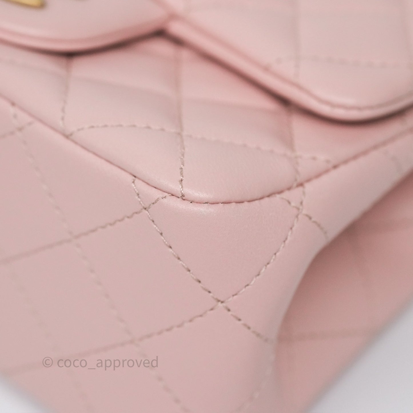 Chanel Quilted Mini Square Flap with Camellia Adjustable Chain Pink Clair Lambskin