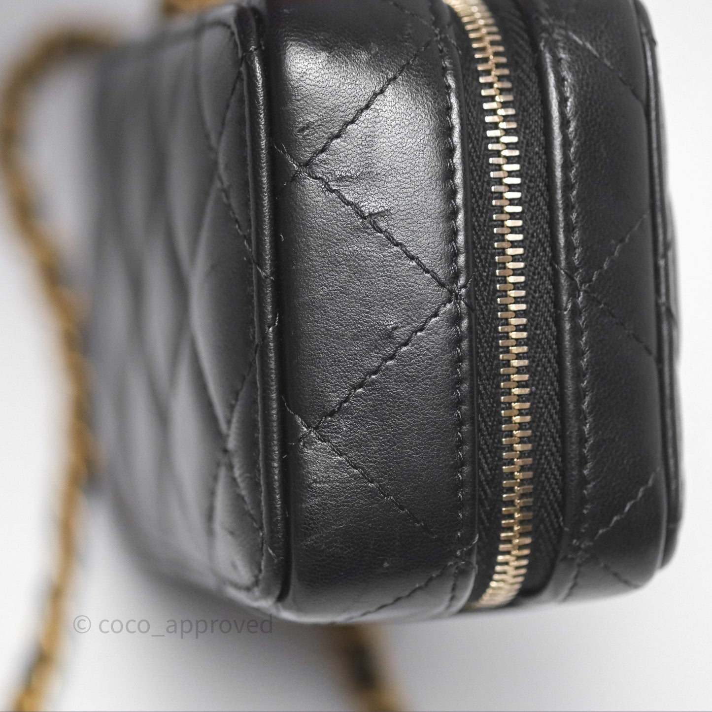 Chanel Top Handle Vanity Case Black Lambskin Aged Gold Hardware 22A