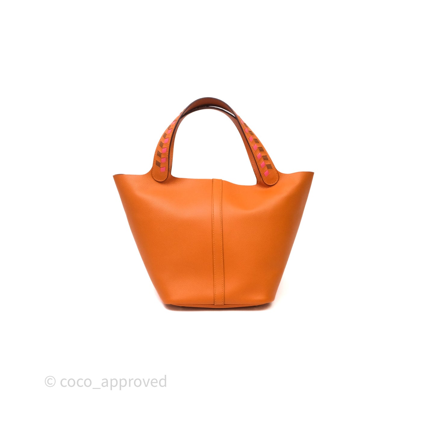Hermès Tressage De Cuir Picotin Lock 22 Abricot I9/ Rose Azalée 8W/ Gold 37 Epsom Palladium Hardware