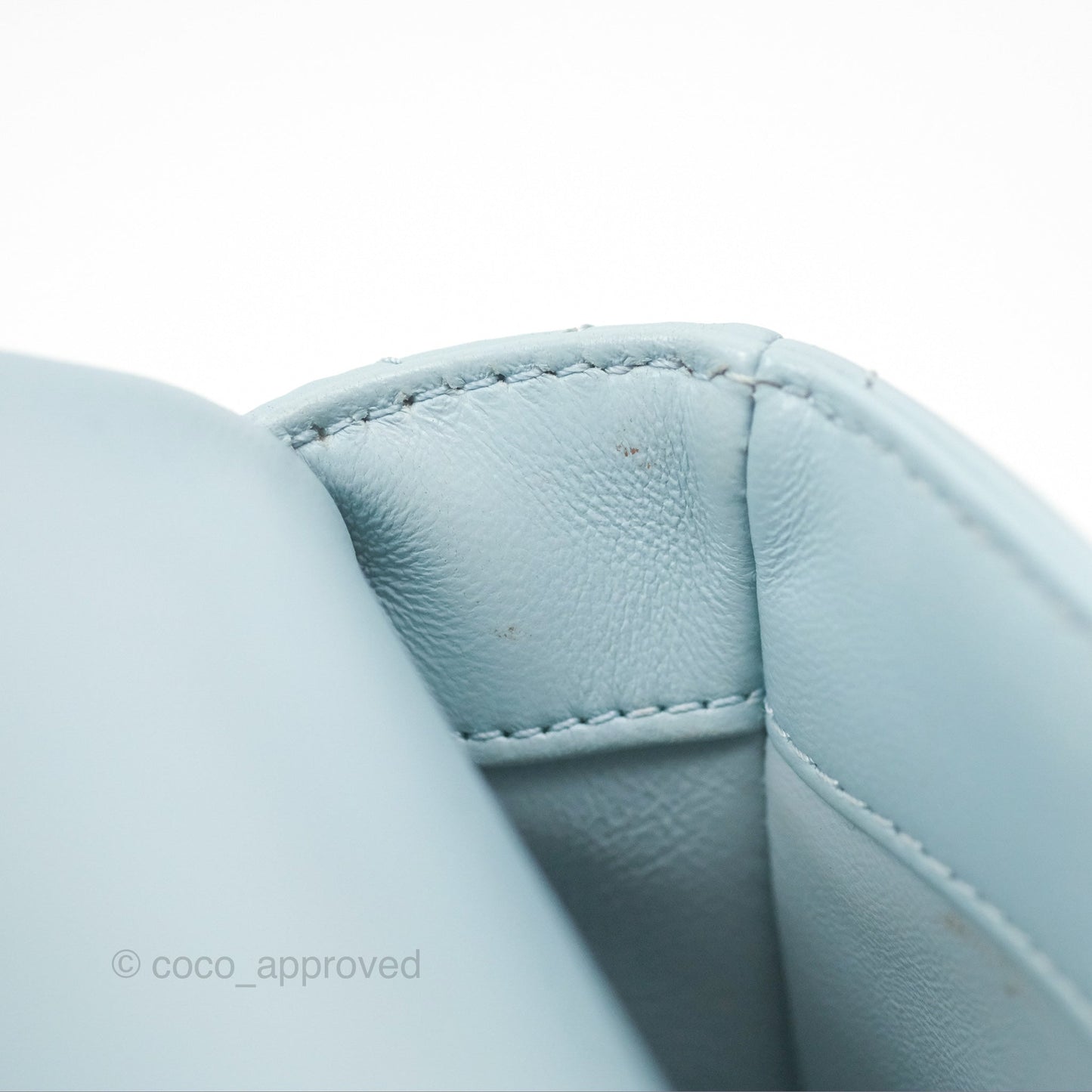 Chanel Quilted Enamel Pending CC Mini Square Flap Baby Blue Lambskin 22P