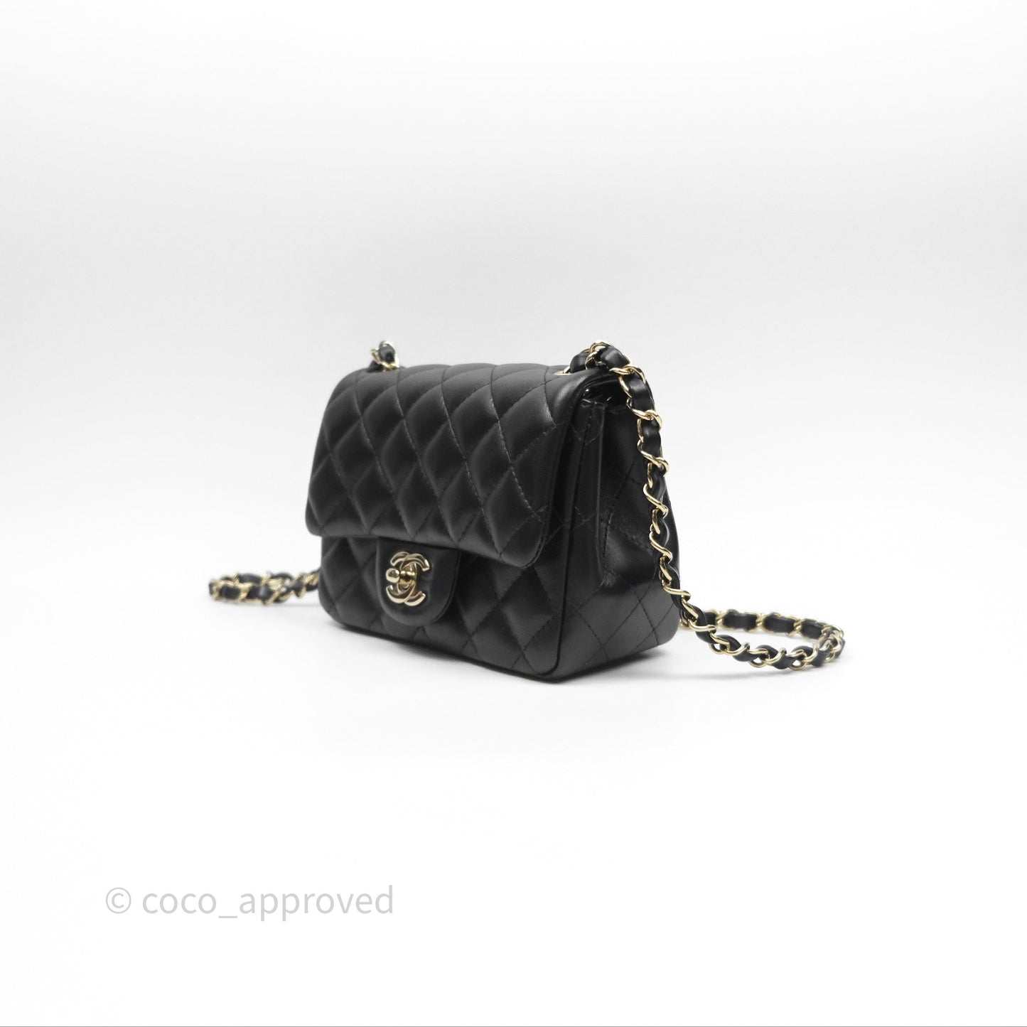 Chanel Mini Square Flap Quilted Black Lambskin Gold Hardware