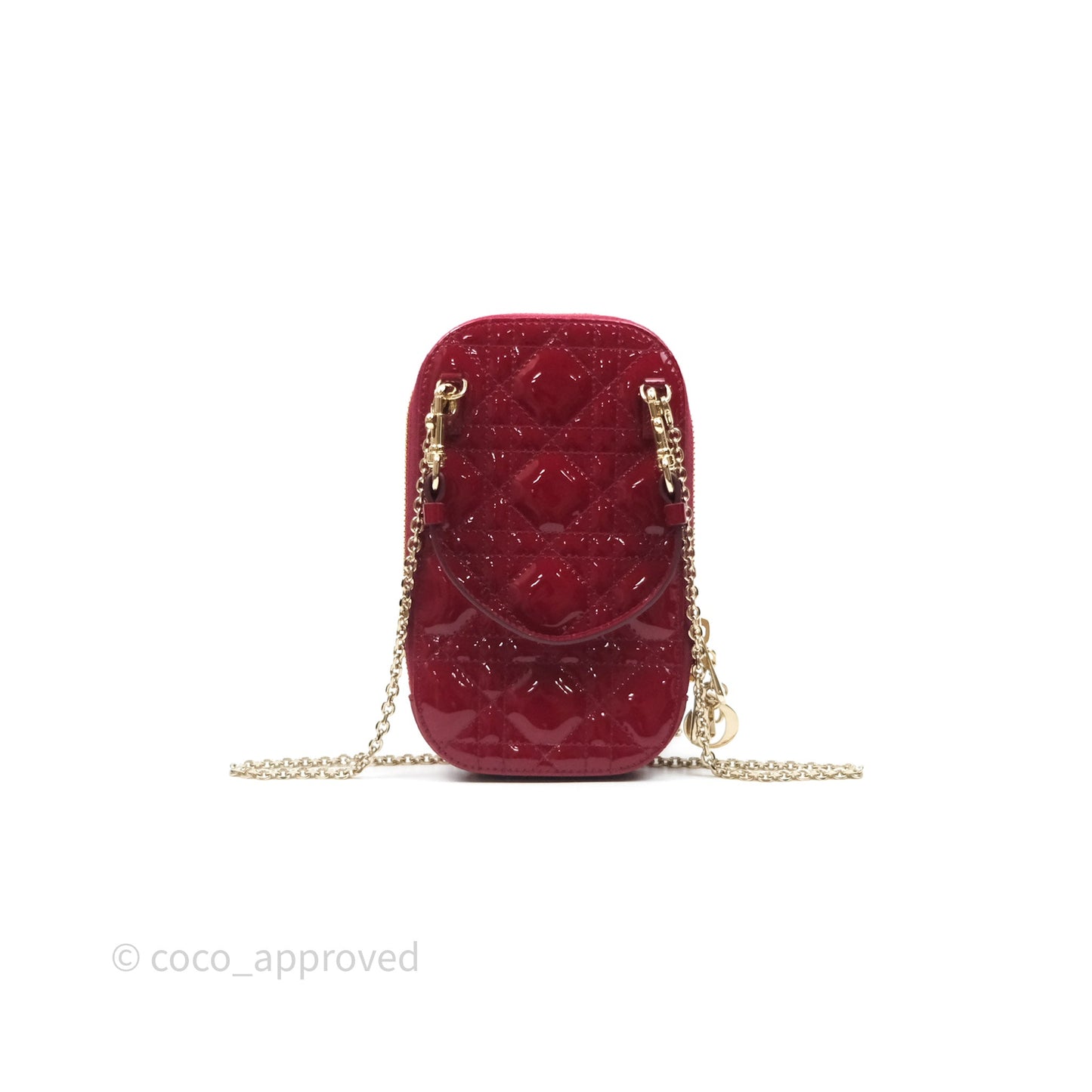 Christian Dior Lady Dior Call'in Dior Phone Holder Red Patent Cannage Calfskin