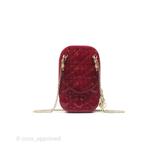 Christian Dior Lady Dior Call'in Dior Phone Holder Red Patent Cannage Calfskin