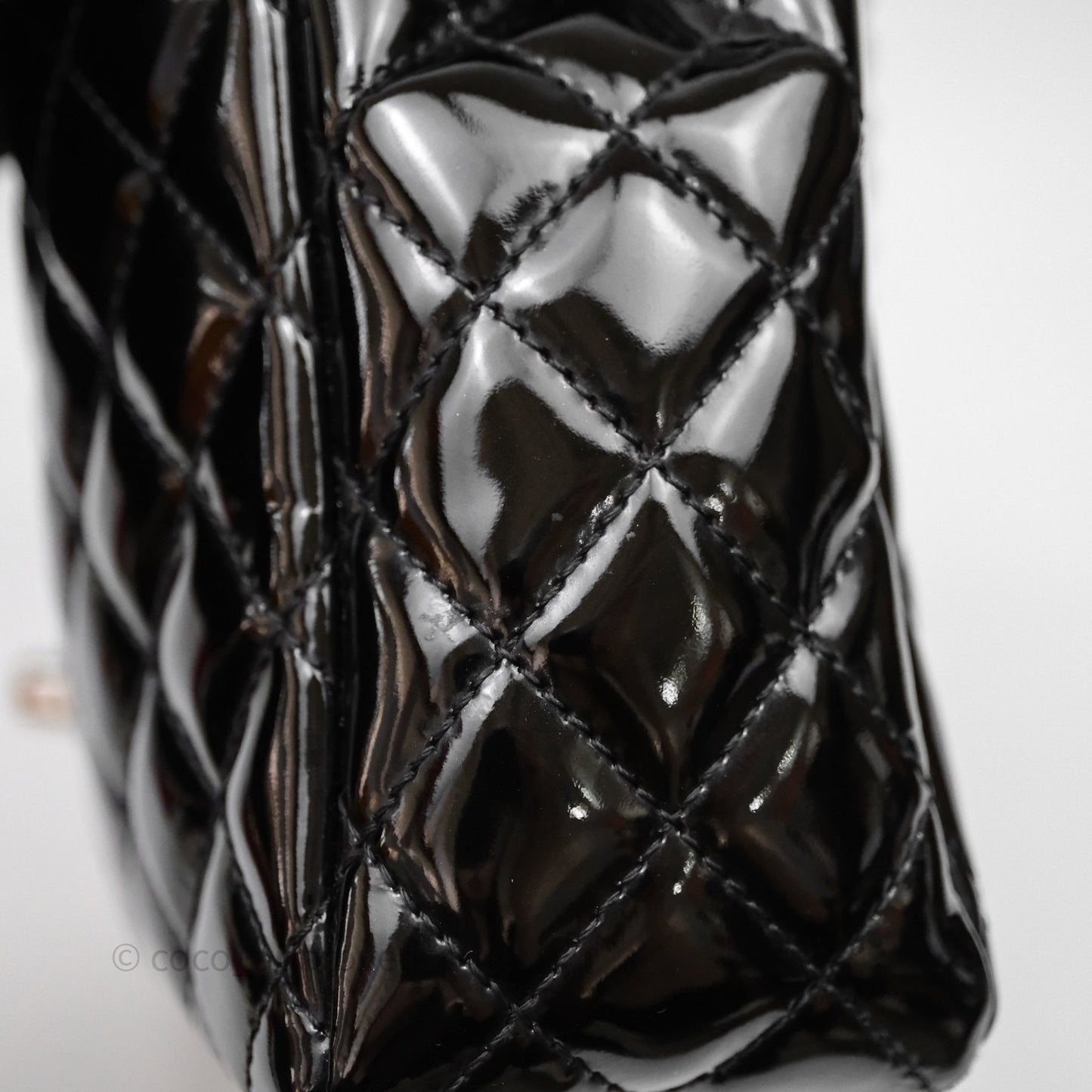 Chanel Quilted Medium Flap Black Patent Silver Hardware