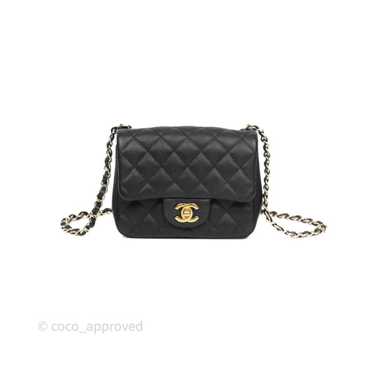 Chanel Mini Square Quilted Black Caviar Gold Hardware