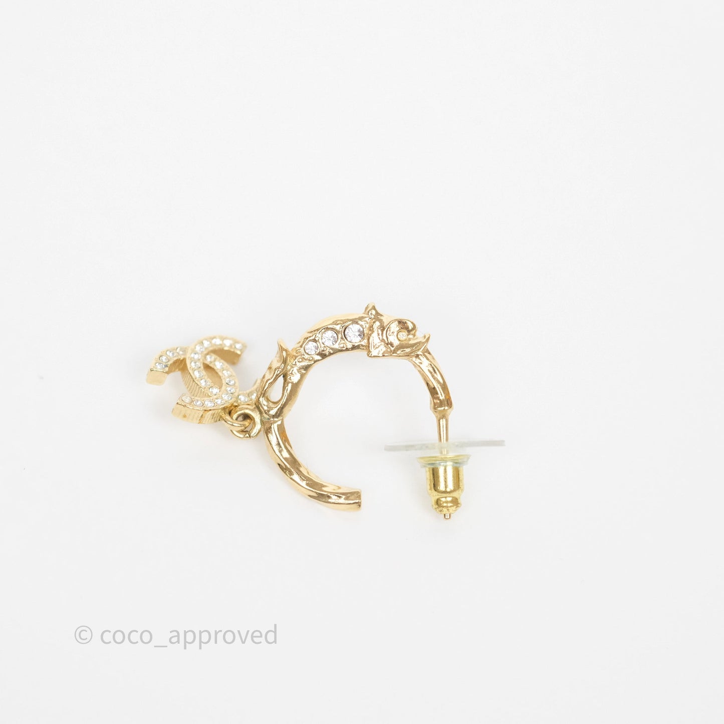 Chanel CC Crystal Hoop Earrings Gold Tone 23V