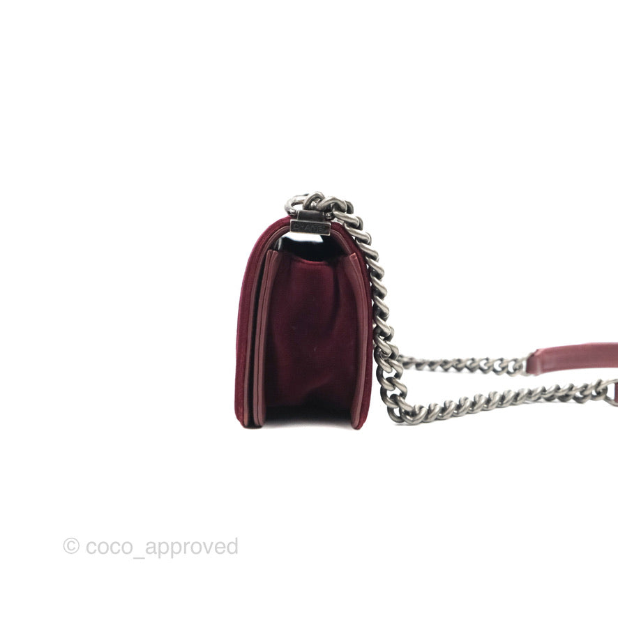 Chanel Small Boy Burgundy Velvet Ruthenium Hardware