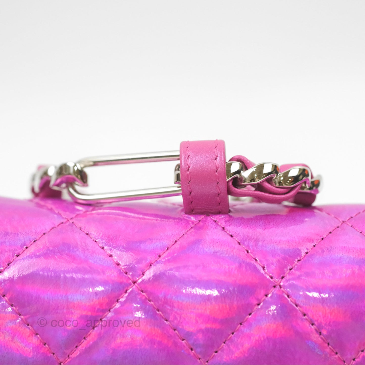 Chanel Card Holder Pouch with Hook Fuchsia Iridescent Mirror Goatskin