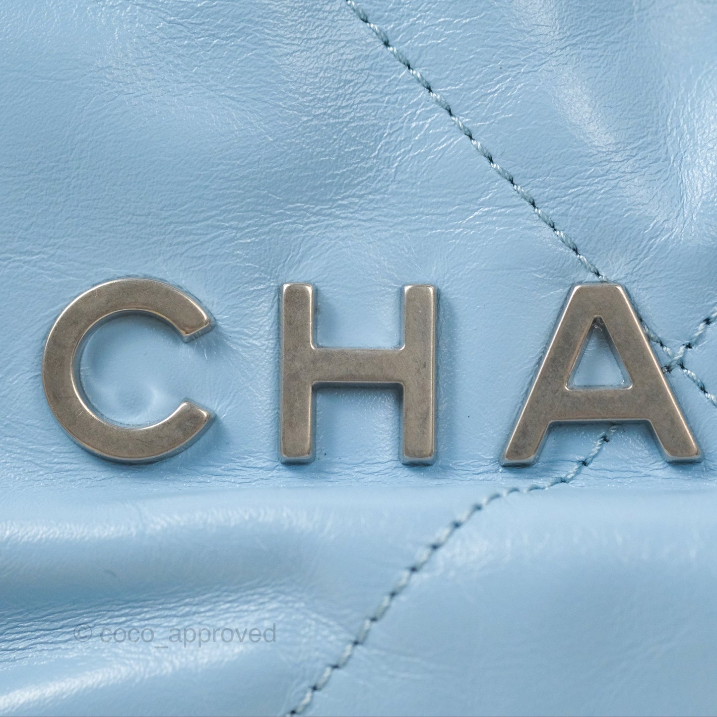 Chanel 22 Mini Bag Light Blue Shiny Crumpled Calfskin